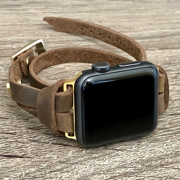 Double Wrap iWatch Vintage Brown Leather Gold Band - Picture 6 of 9